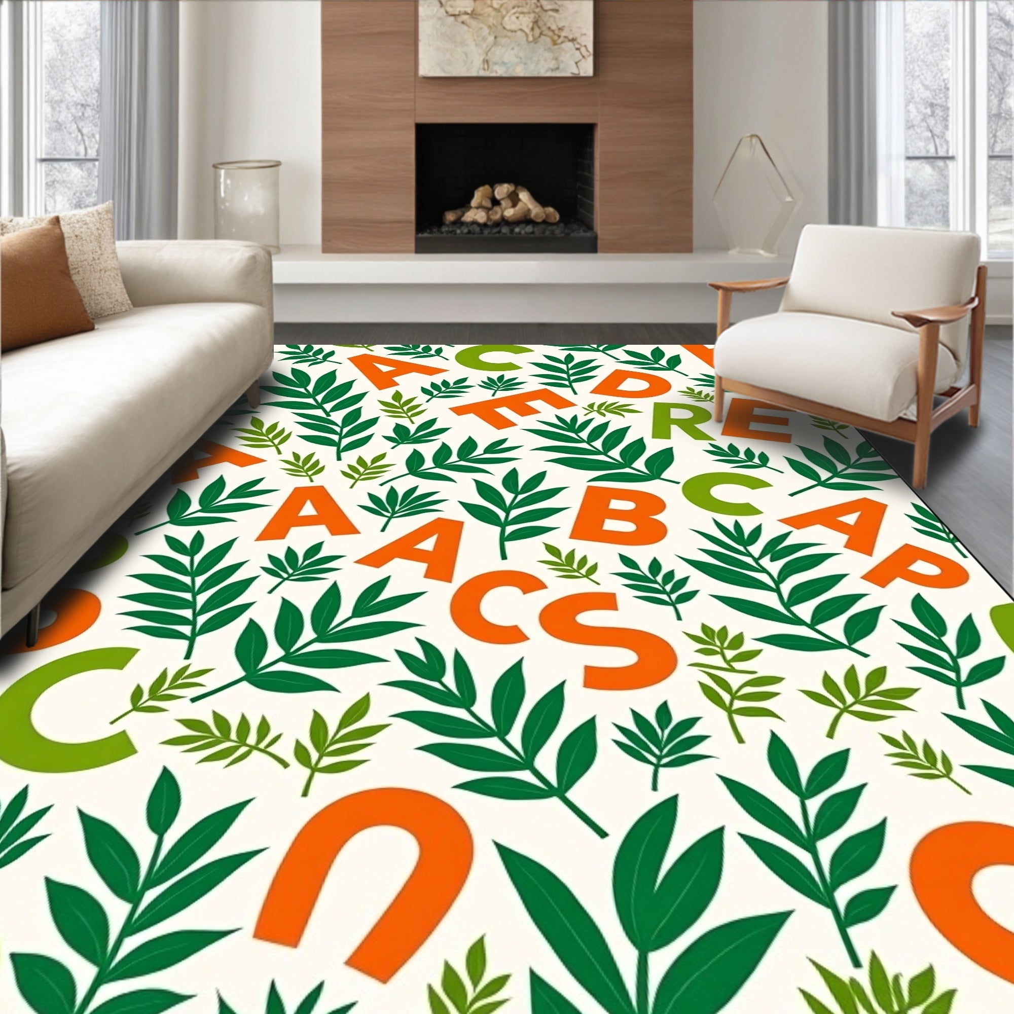 Orange Green Alphabet Foliage Rug