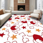 Whimsical Red Figures Golden Stars Rug