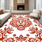 Crimson Roaring Tiger Floral Frame Rug