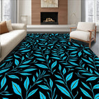 Bright Teal Foliage on Black Background Rug