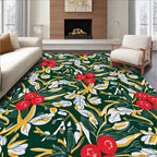 Deep Green Red Berry Floral Botanical Rug
