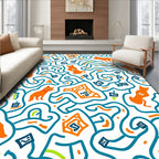 Orange Cats Teal Labyrinth Fun Rug