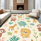 Cute Safari Animals Jungle Leaves Rug