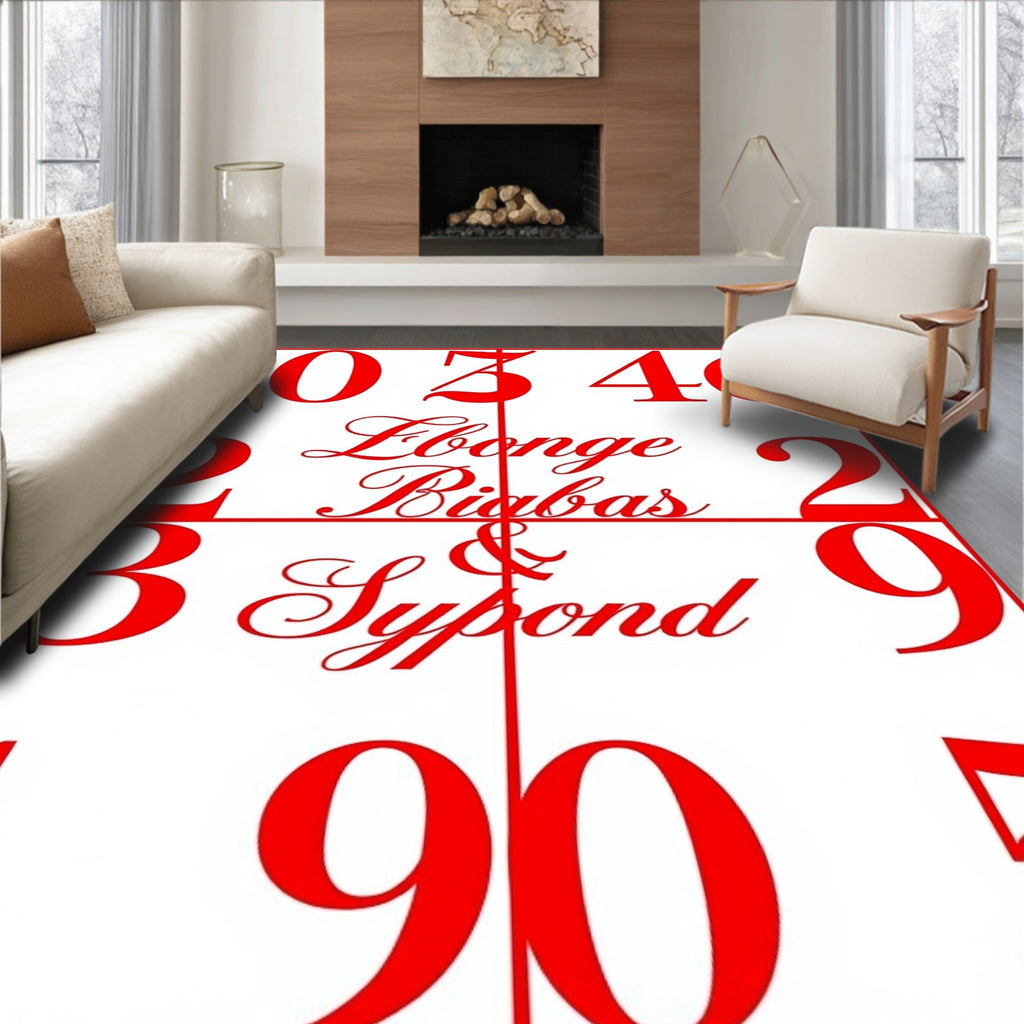 Bold Red Number Grid Calligraphy Rug