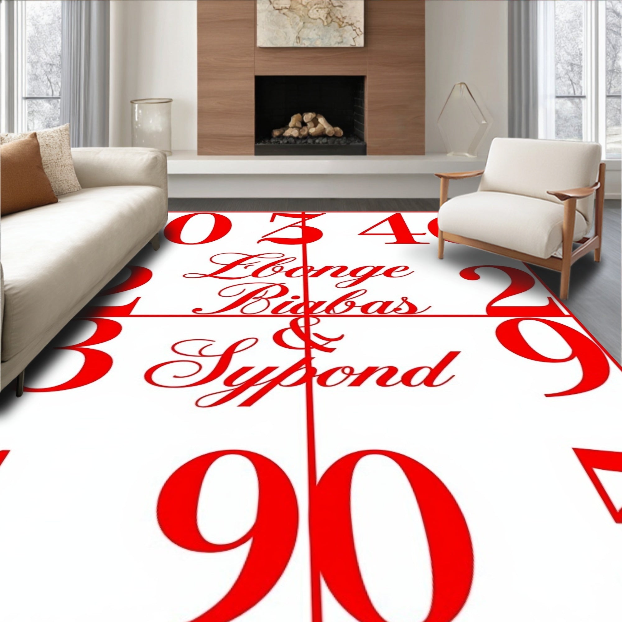 Bold Red Number Grid Calligraphy Rug