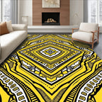 Vibrant Yellow Black Diamond Medallion Rug