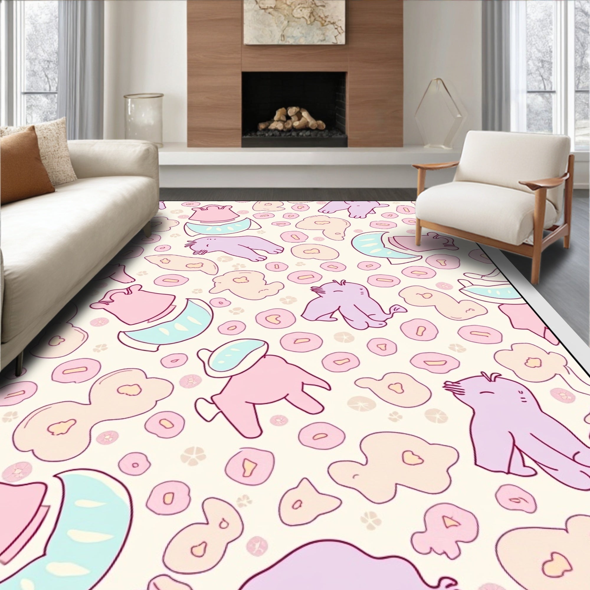 Pastel Creatures Pastel Rounds Background Rug