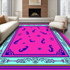 Bright Pink Seahorse Nautical Border Rug