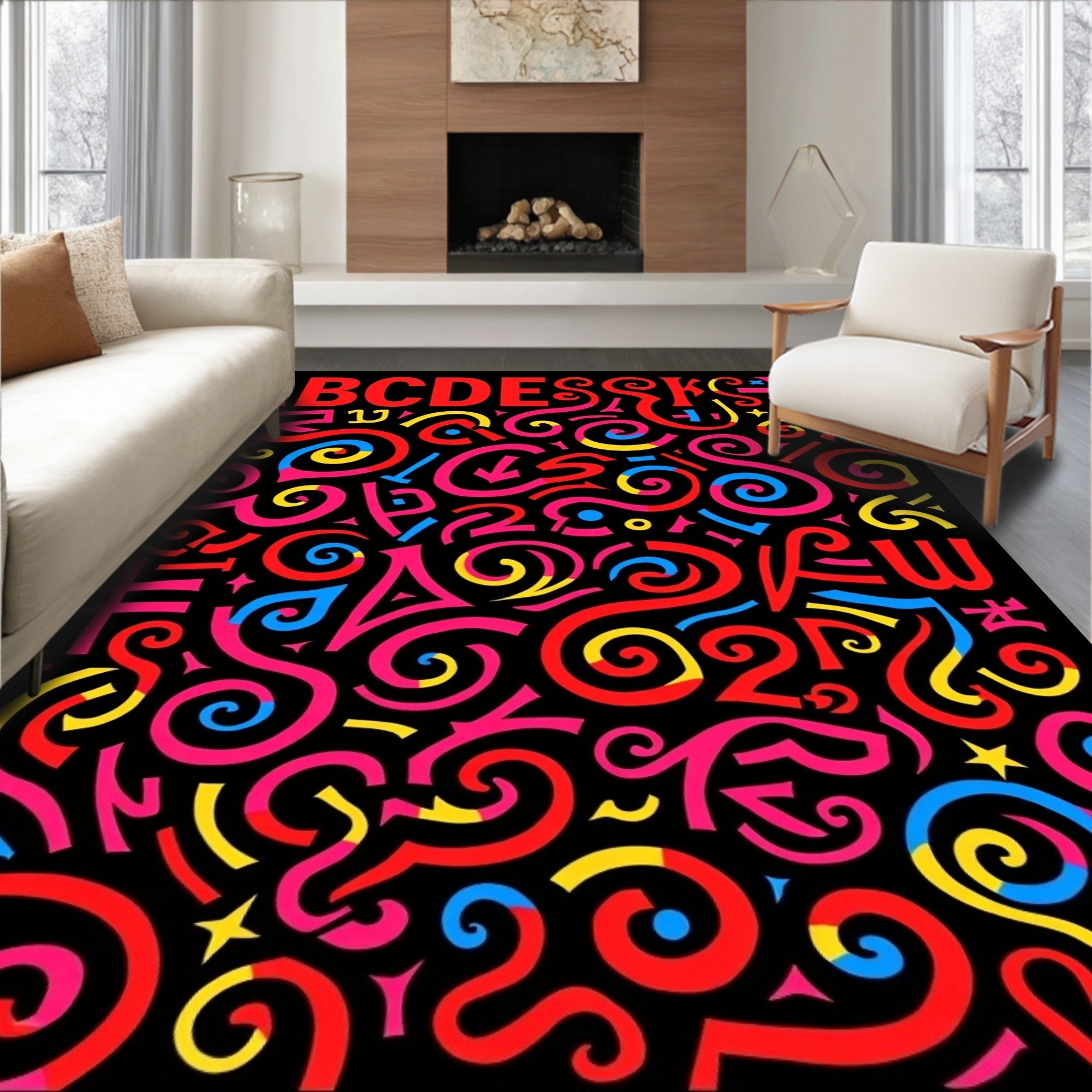 Playful Alphabet Swirls Colorful Rug