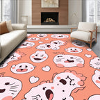 Playful Pink Cartoon Critters Hearts Rug