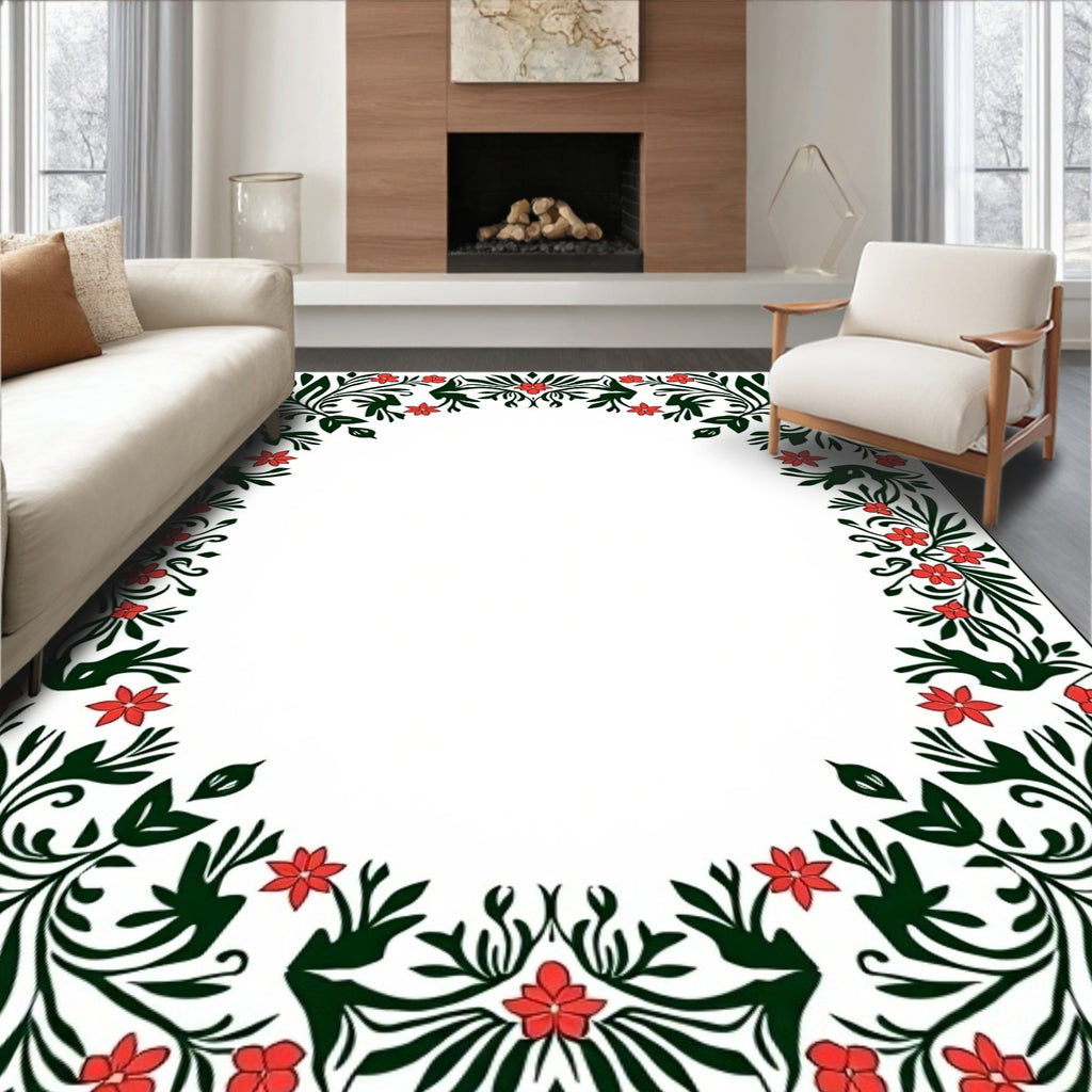 Emerald Green Floral Border Rug