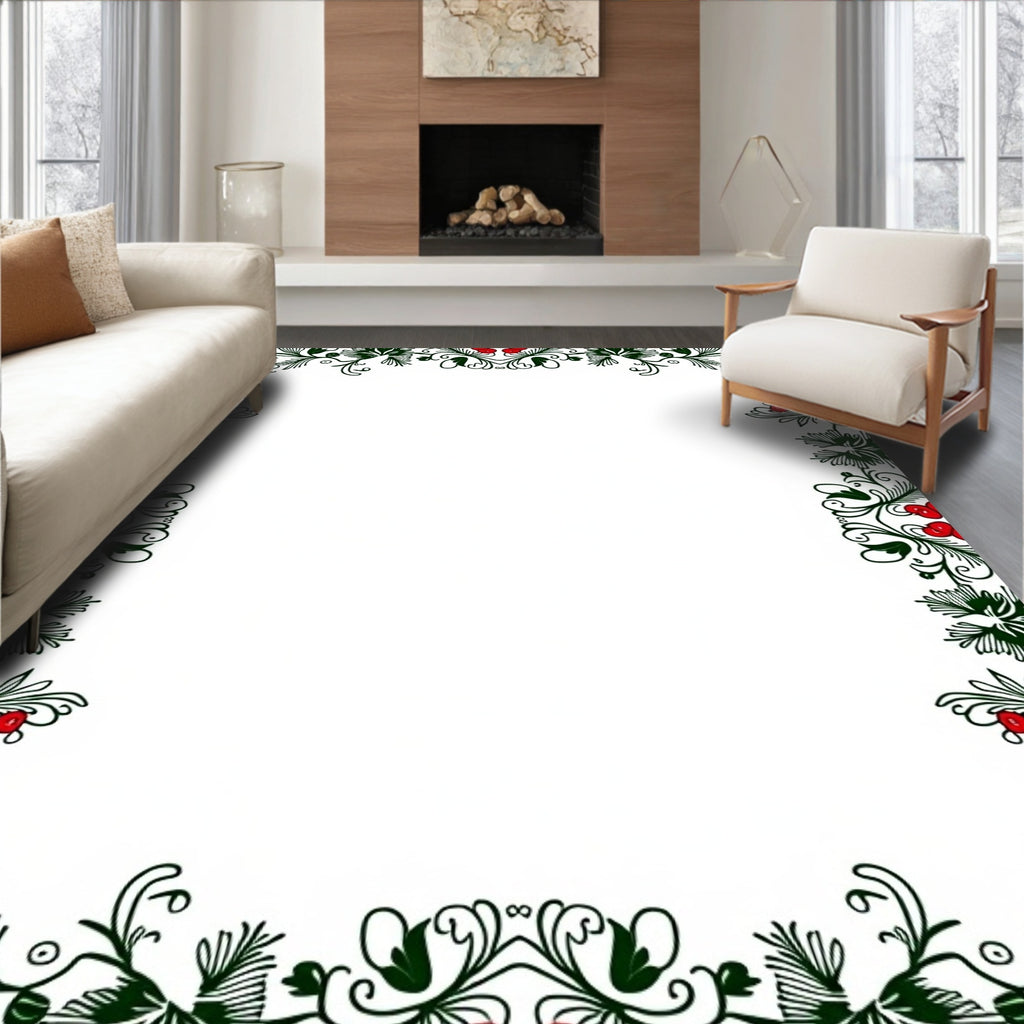 Festive Red Berry Greenery Border Rug