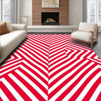 Bold Red White Geometric Chevron Rug