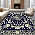 Dark Blue Cream Nautical Sunburst Rug