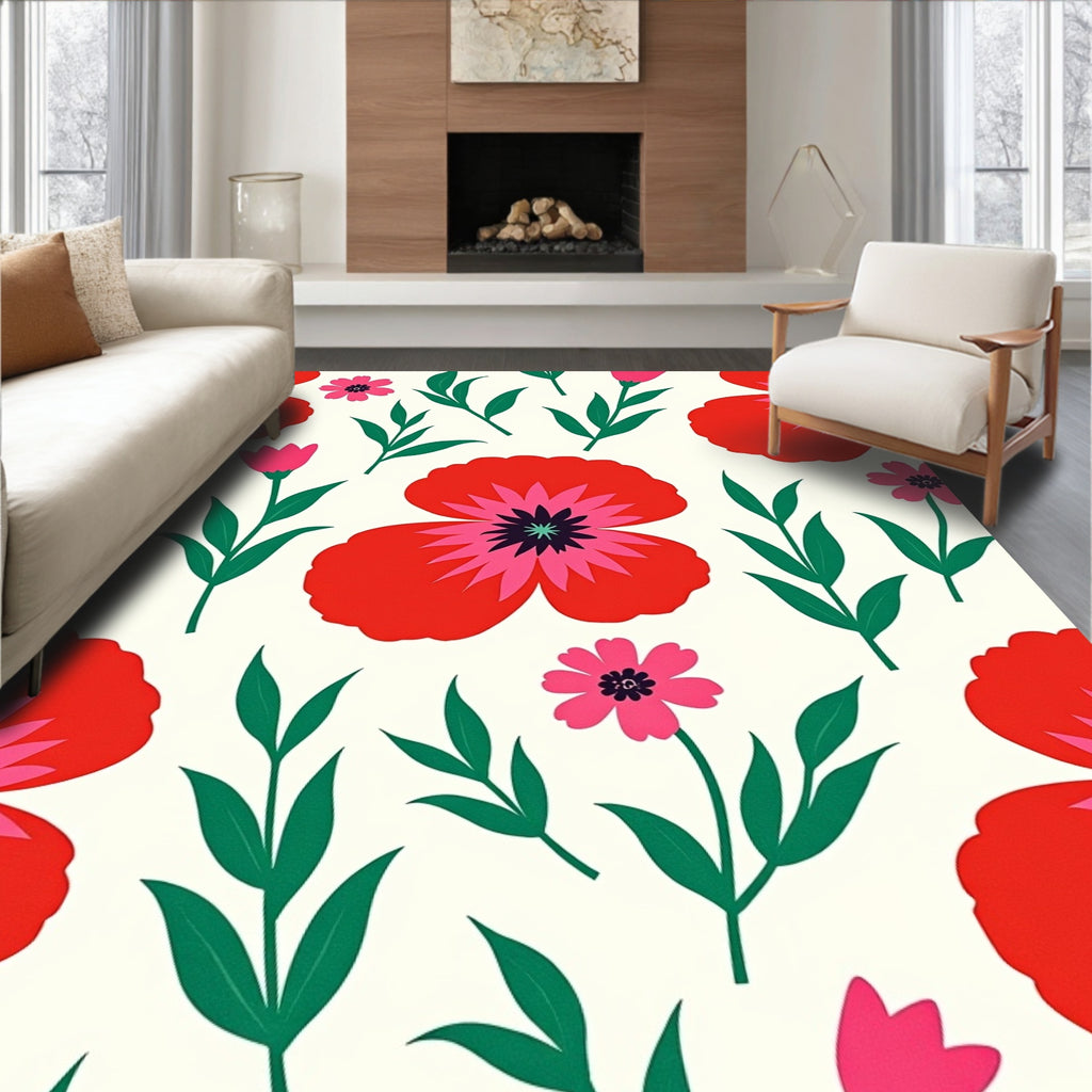 Vibrant Red Poppy Garden Blooms Rug