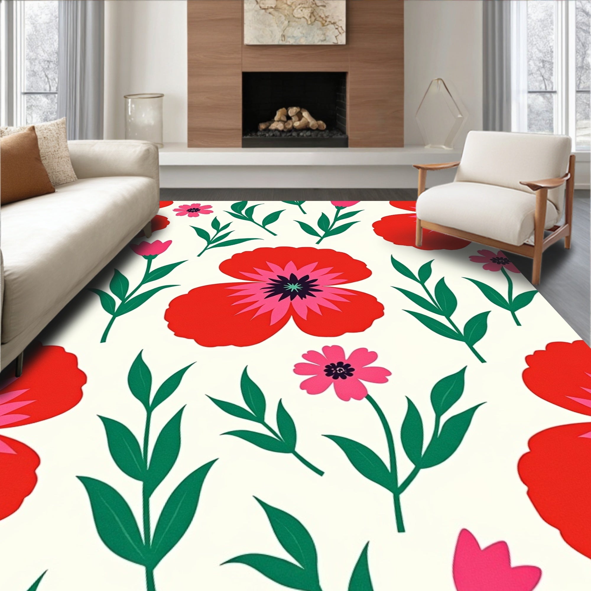 Vibrant Red Poppy Garden Blooms Rug