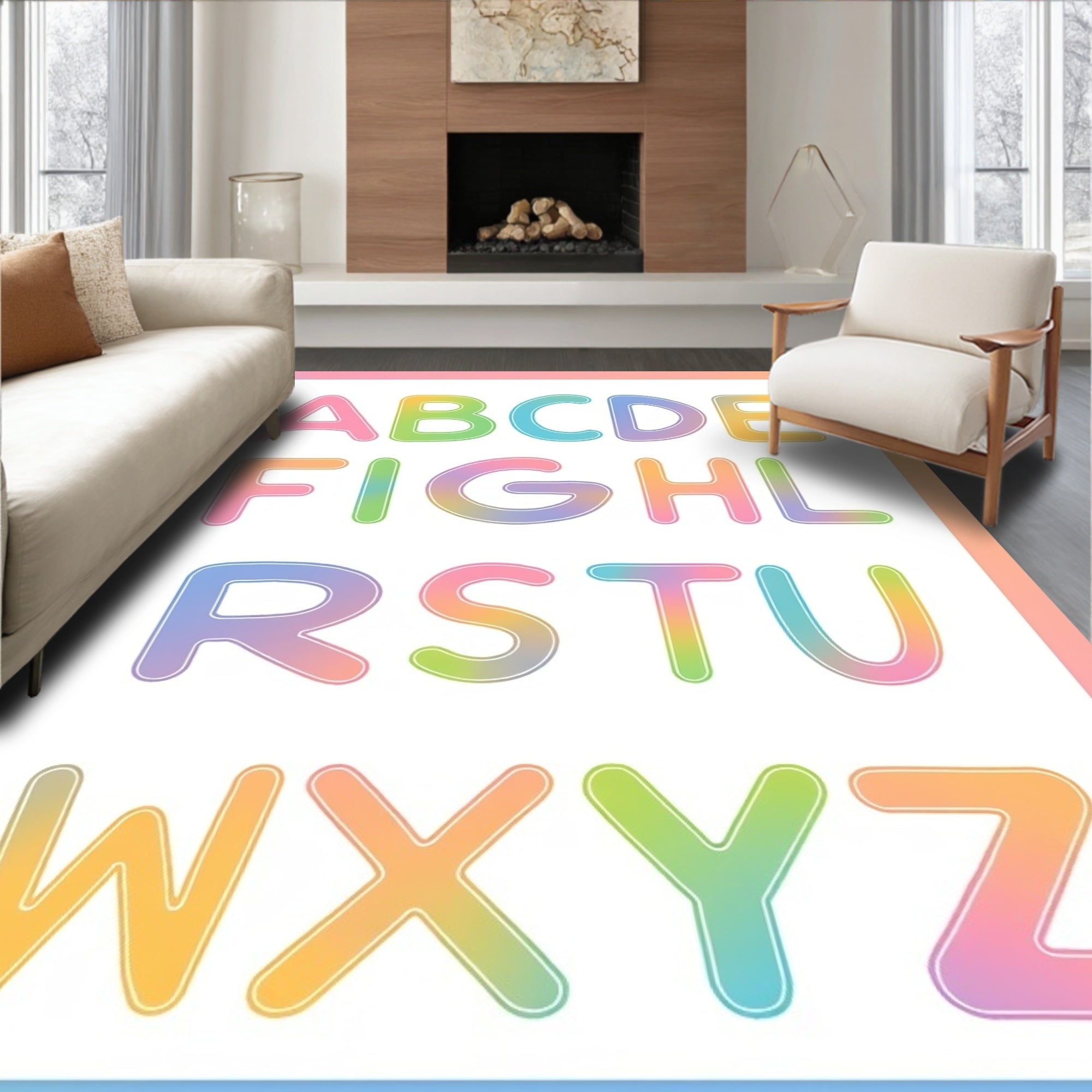 Pastel Rainbow Alphabet Letters Rug