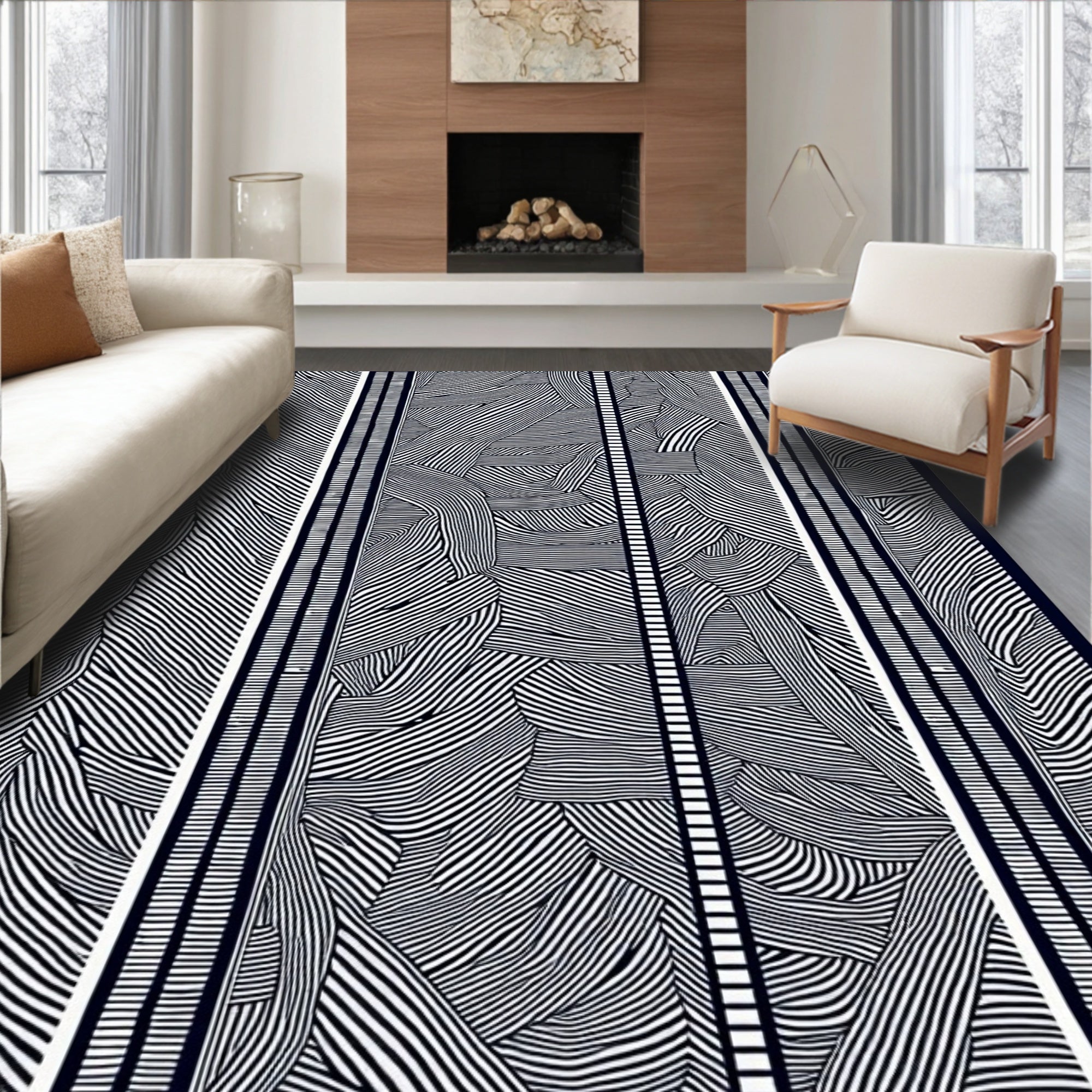 Bold Black White Organic Stripe Rug