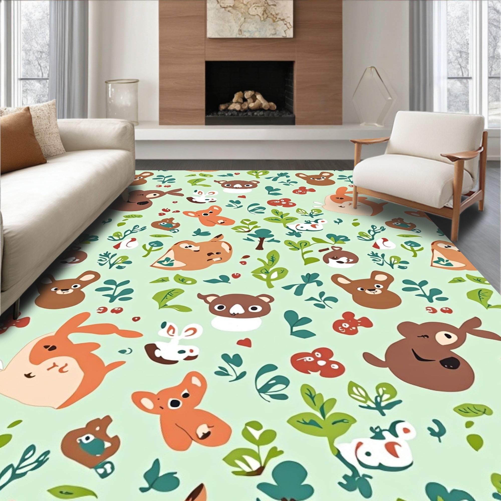 Whimsical Woodland Animals Garden Rug