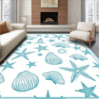 Teal Coastal Lighthouse Shell Starfish Scene Rug