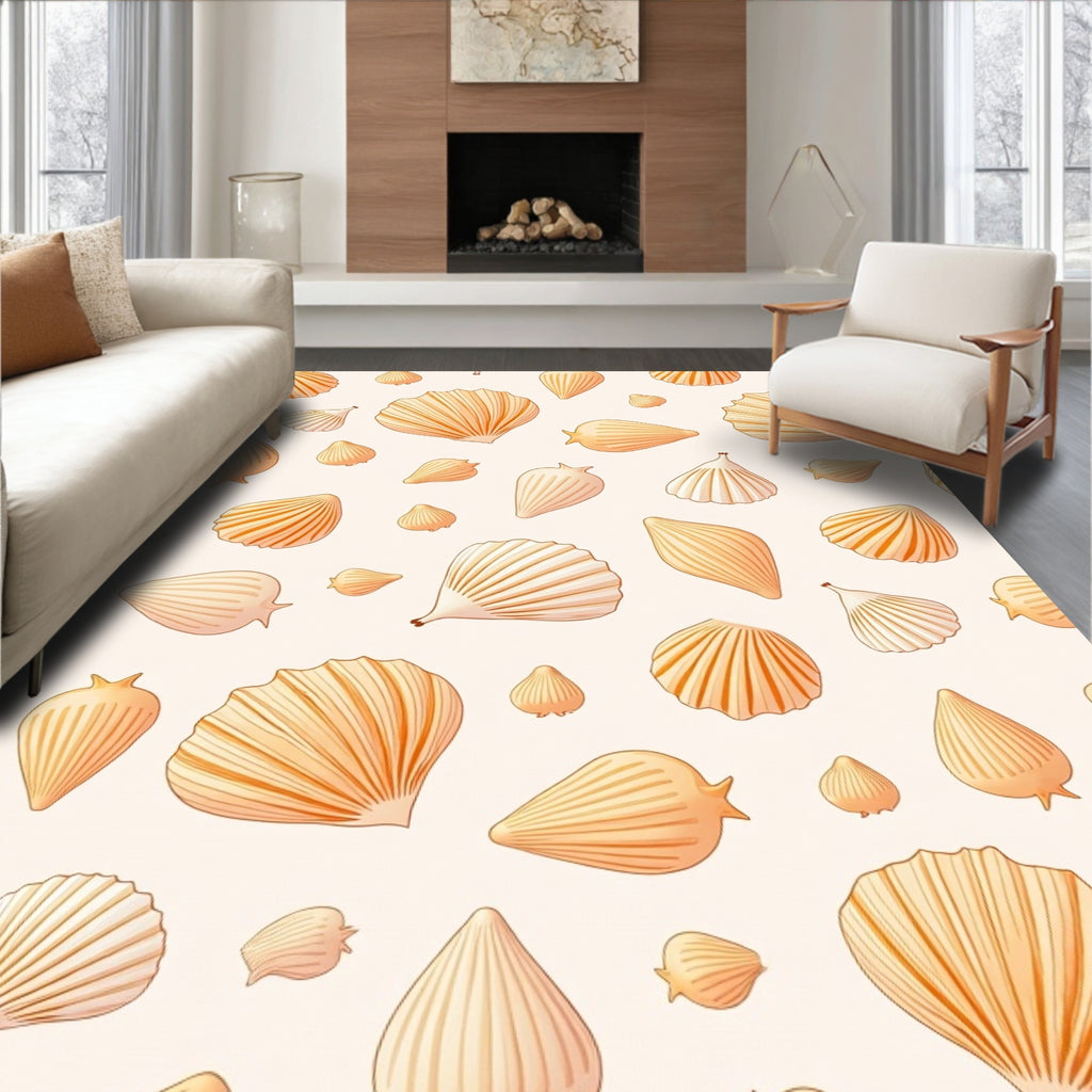 Coral Orange Seashell Collage Rug