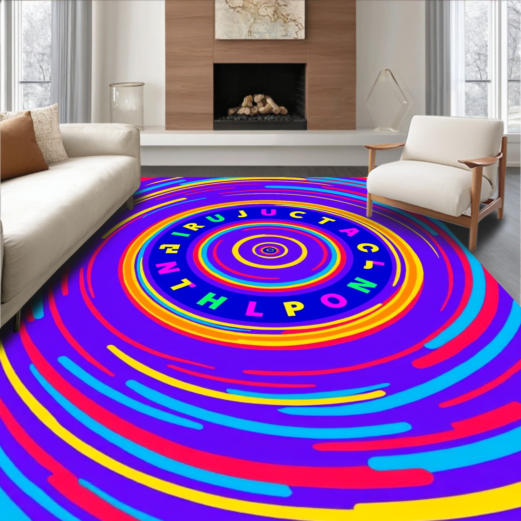 Vibrant Psychedelic Swirl Concentric Circles Rug