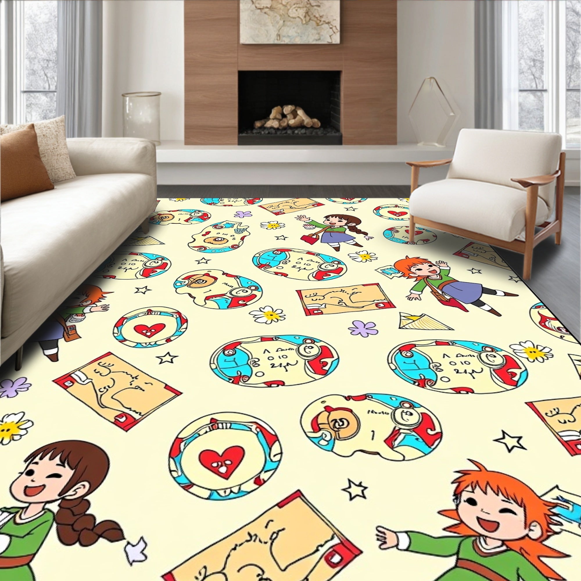 Children's Whimsical Adventure Illustration Rug