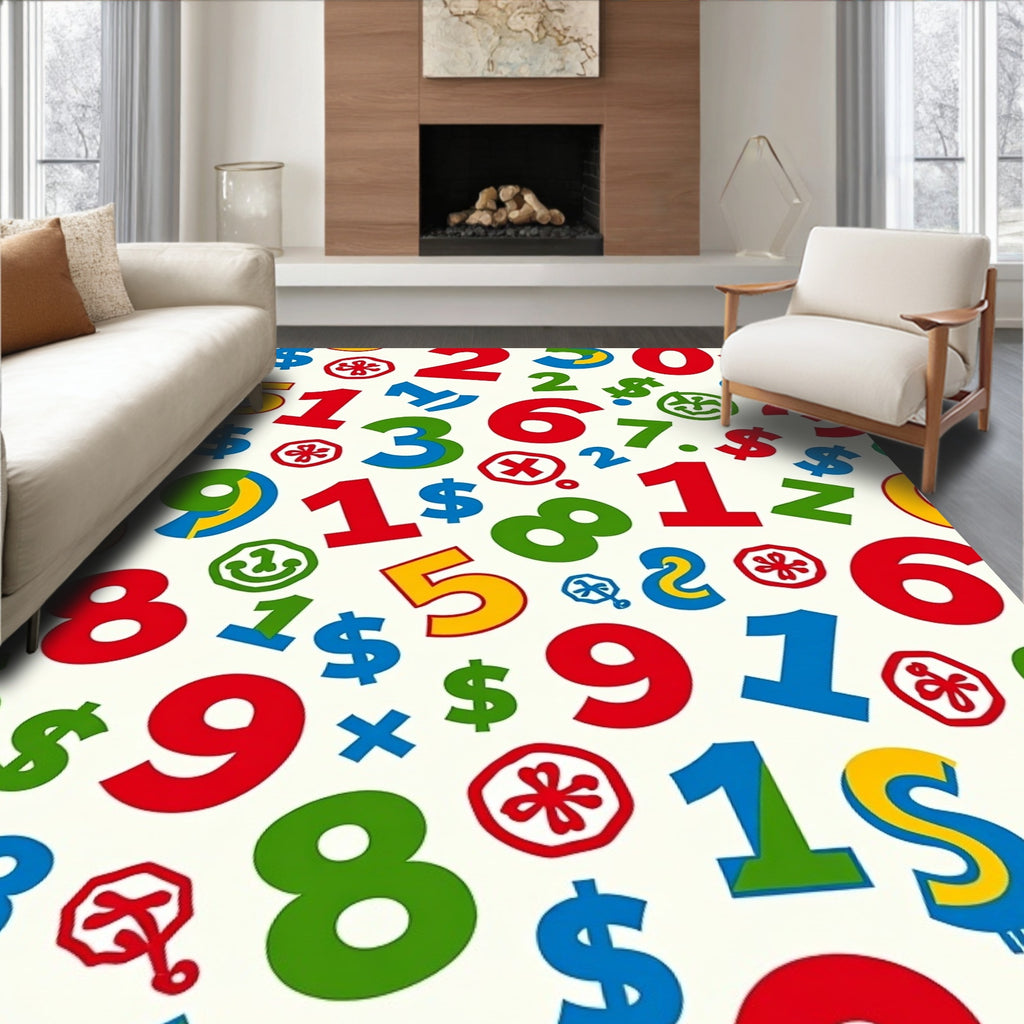 Playful Red Green Blue Number Collage Rug