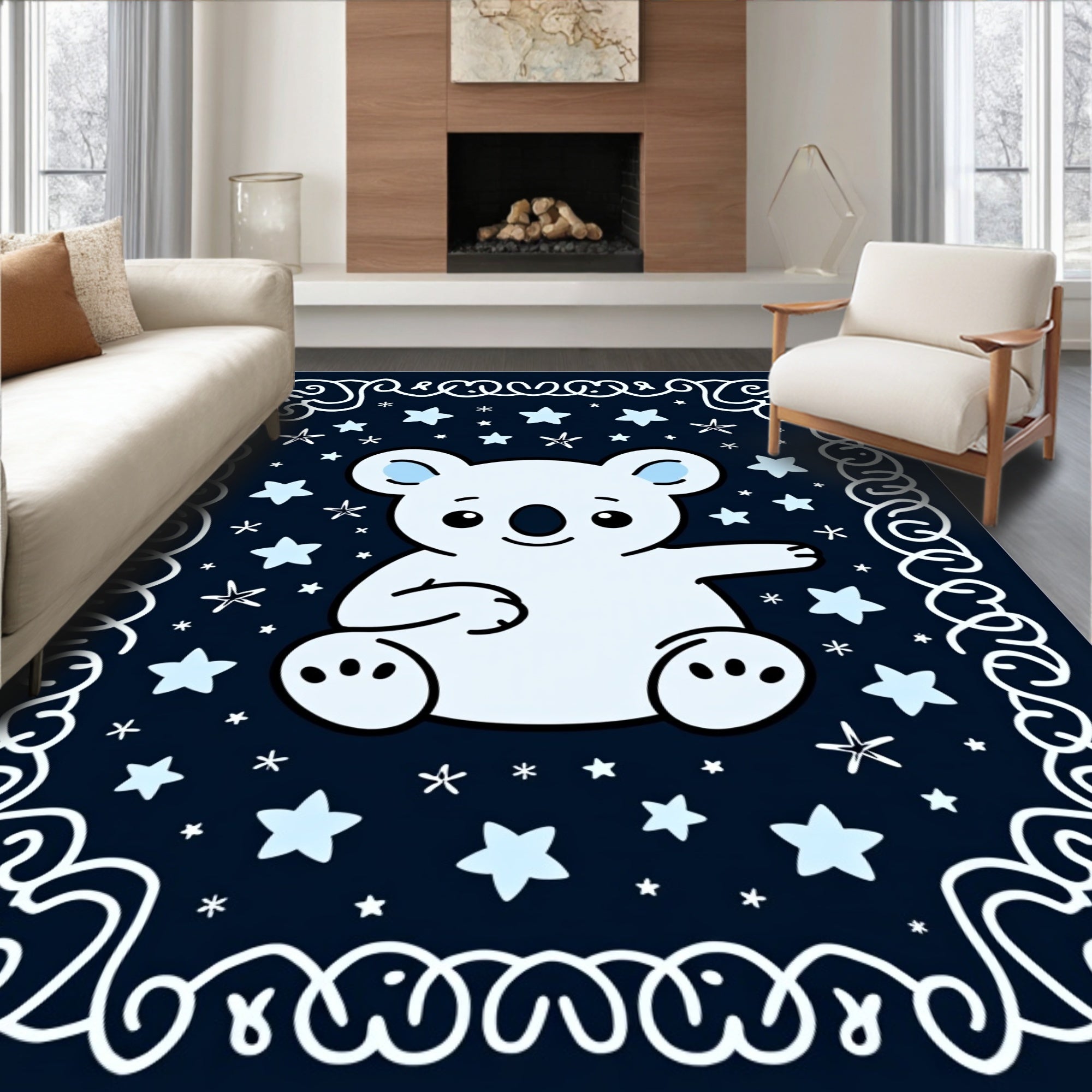 Cute White Koala Starry Night Rug