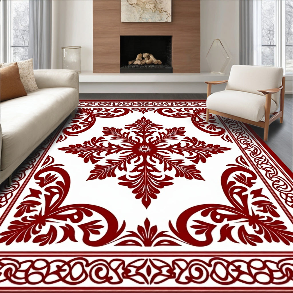 Deep Red Floral Symmetry Rug