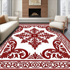 Deep Red Floral Symmetry Rug
