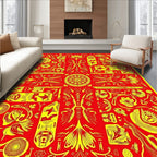 Vibrant Yellow Red Medallion Blooms Rug