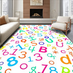 Vibrant Alphabetical Numeric Collage Rug