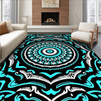 Turquoise White Black Mandala Bloom Rug