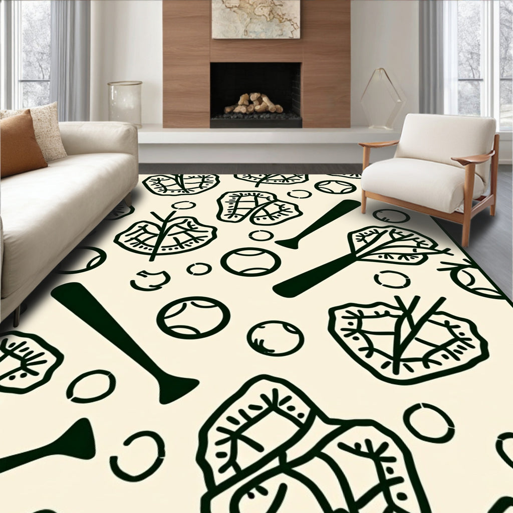 Dark Green Baseball Field Collage Rug