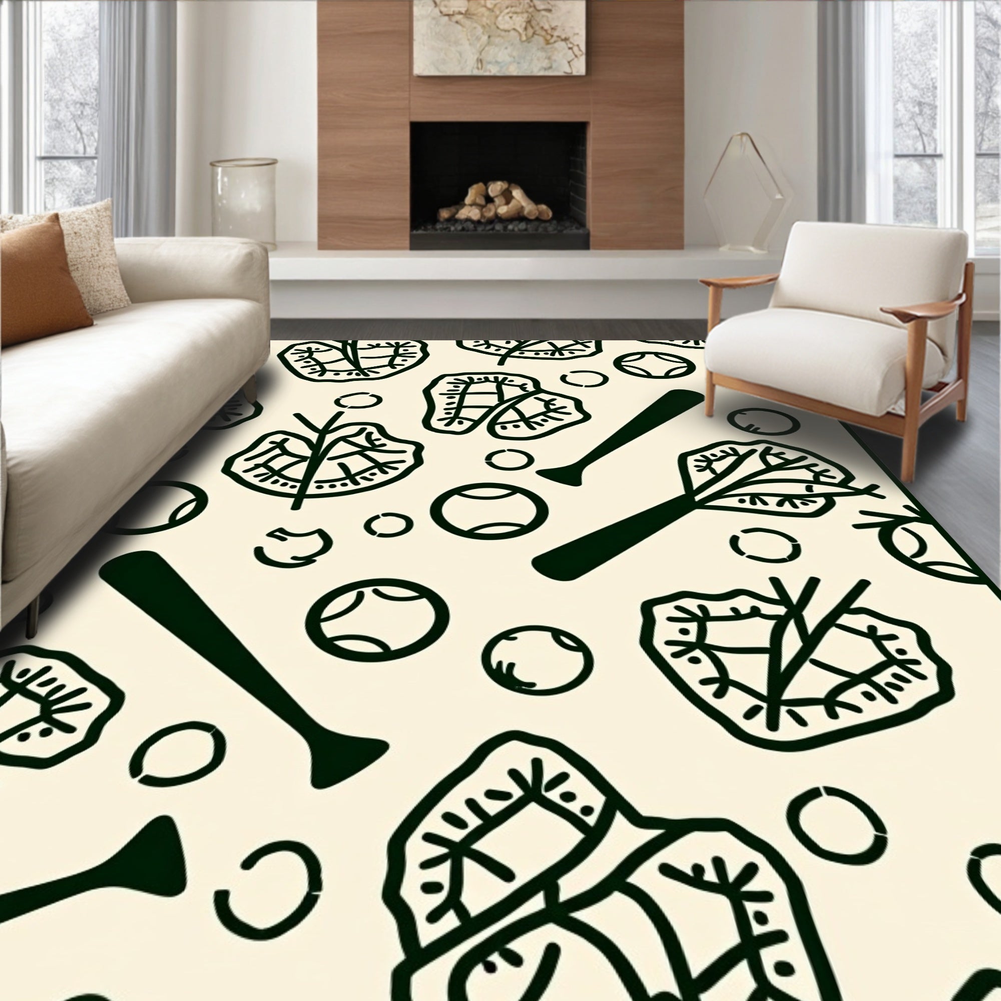 Dark Green Baseball Field Collage Rug