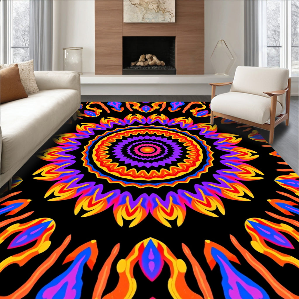 Vibrant Circular Abstract Flame Rug