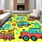 Whimsical Teal Elephant Lion Train Adventure Rug