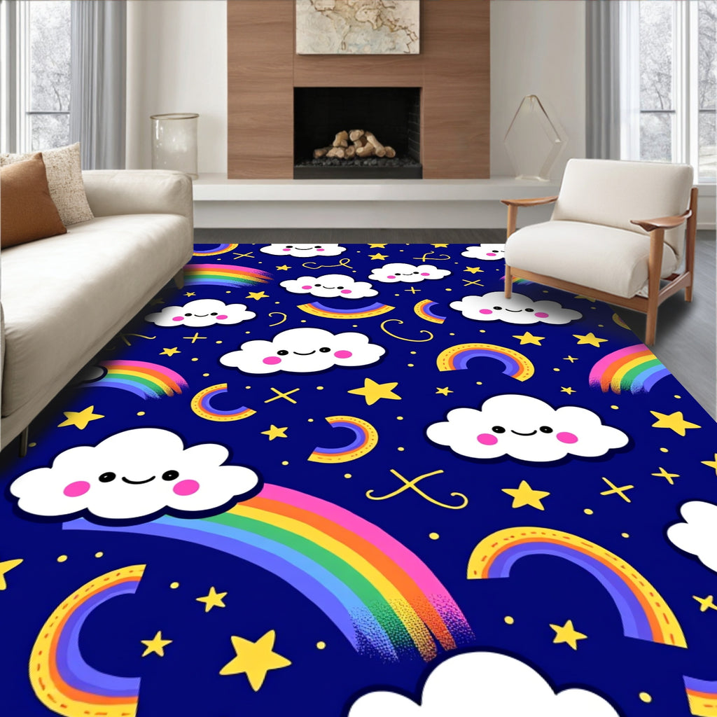 Playful Rainbow Cloud Starry Night Rug