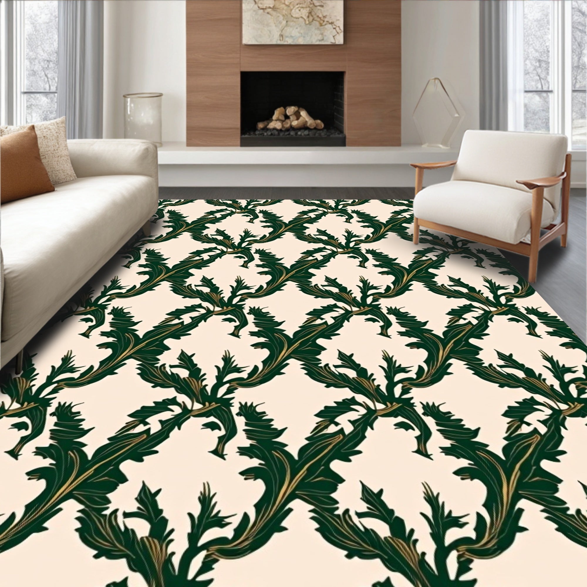 Emerald Green Acanthus Swirl Area Rug