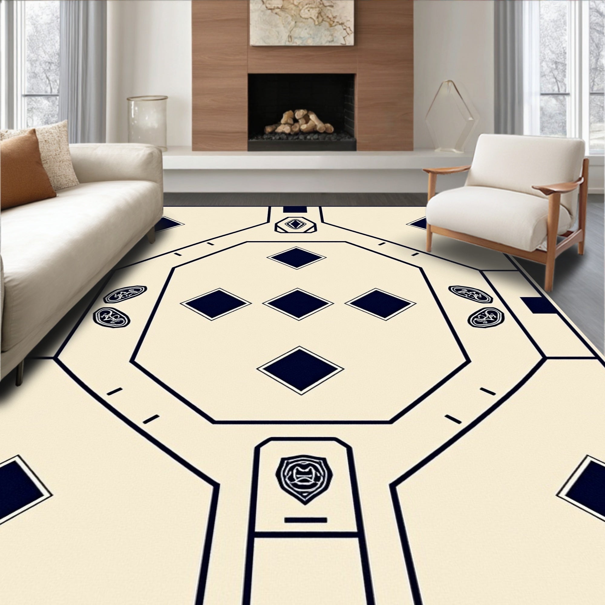 Nautical Navy Diamond Geometric Arrangement Rug