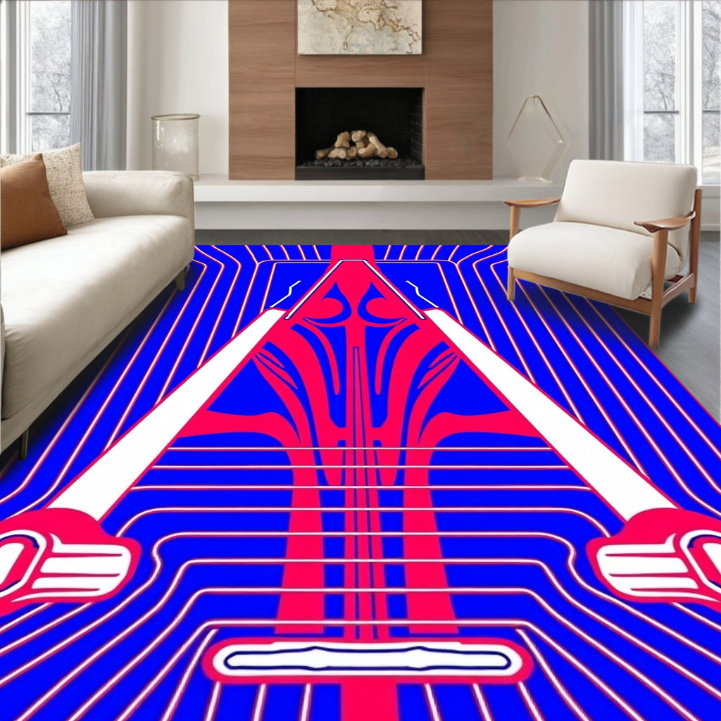 Vibrant Blue Red Geometric Abstract Rug