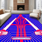 Vibrant Blue Red Geometric Abstract Rug