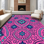 Vibrant Pink Cyan Floral Medallion Rug