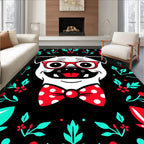 Whimsical Pug With Red Glasses Bowtie Rug