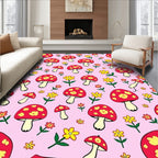 Whimsical Red Mushroom Floral Blend Rug
