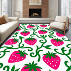 Vibrant Pink Strawberry Vine Swirls Rug