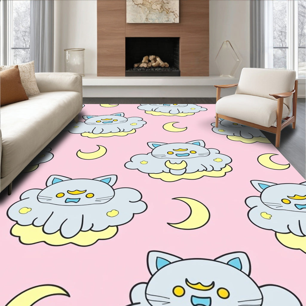 Cute Cloud Cat Moon Pink Rug