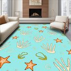 Coastal Coral Starfish Swirl Turquoise Rug