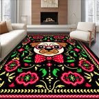 Charming Pug Red Glasses Polka Dot Bow Rug